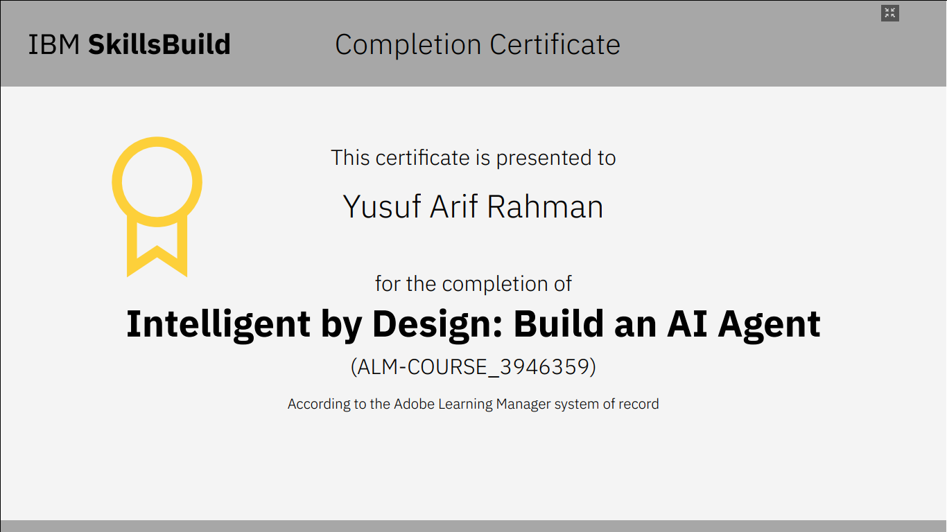 IBM SkillsBuild AI Agent Certificate